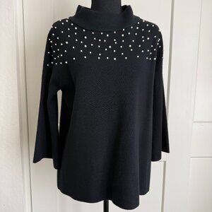 Women's Black 3/4 Sleeve Sweater Cowl neck, w/embedded Pearls Size S, by Fate